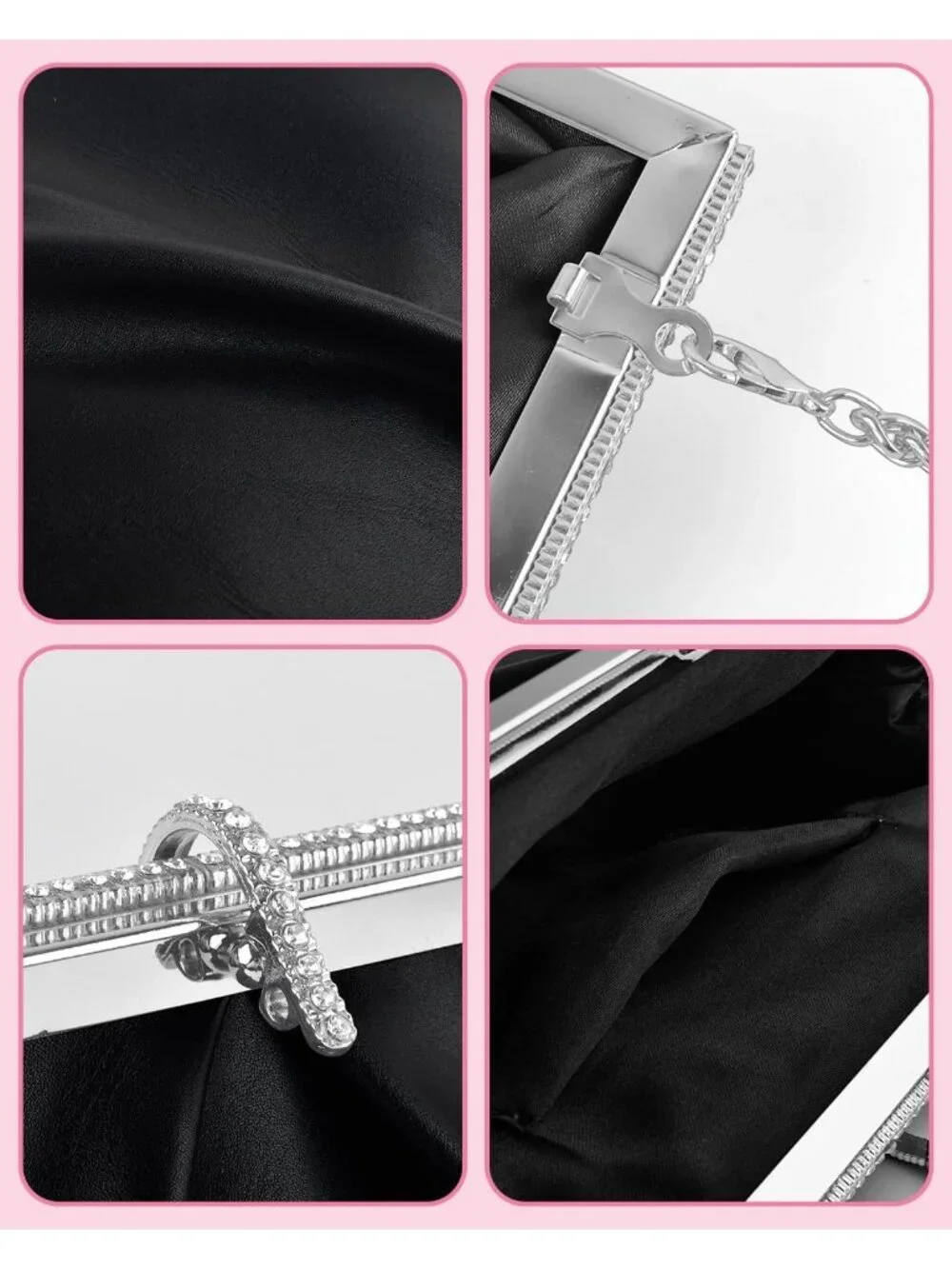Women's Black Pu Leather Clutch Purse For Formal Evening Shoulder Party Bag